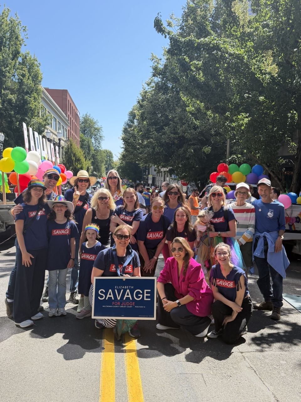 Elizabeth Savage and campaign volunteers in SAVAGE shirts at the Portland Pride parade